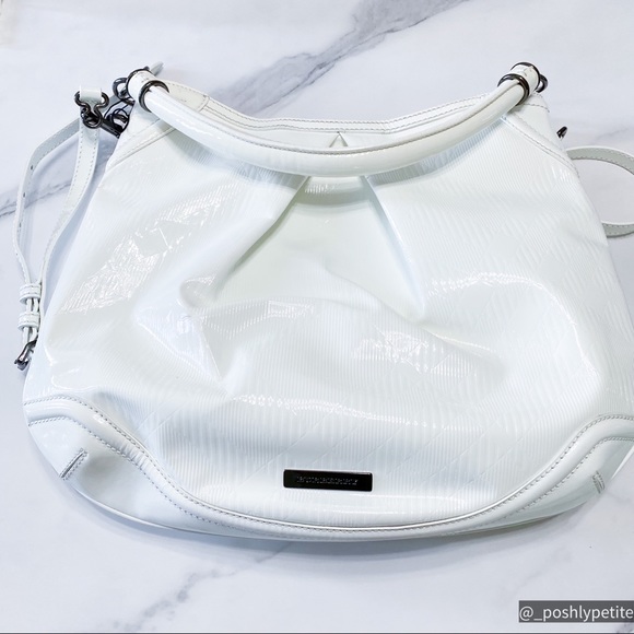 BURBERRY White Check Embossed Patent Leather Medium Craigwell Hobo Bag - Picture 1 of 17